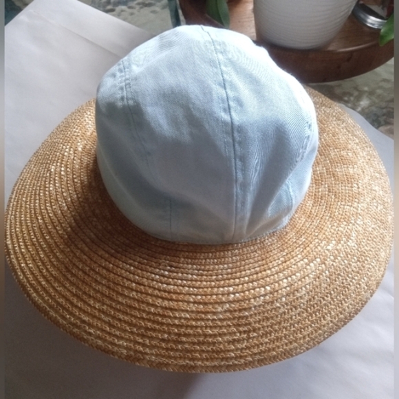 Sun Hat Golf Hat Liz Claiborne Womens Straw & Cotton Vintage Light Blue - Picture 2 of 7